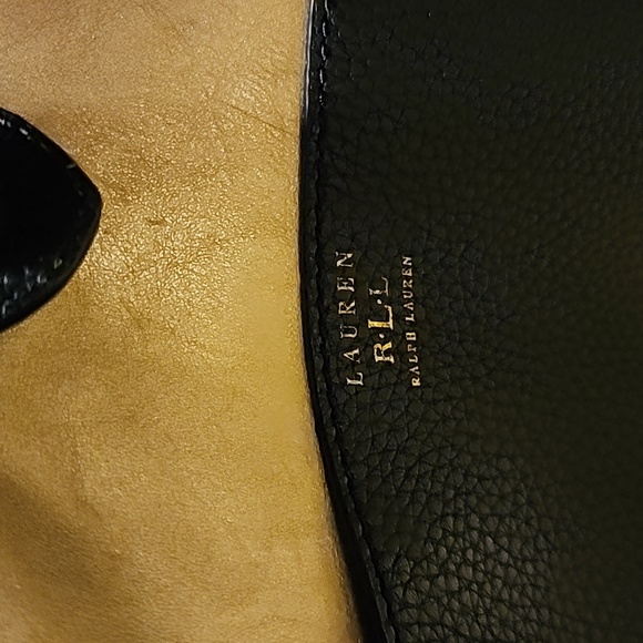 RALPH LAUREN PEBBLED LEATHER GOLD LINED LARGE TOTE EUC - Picture 10 of 12